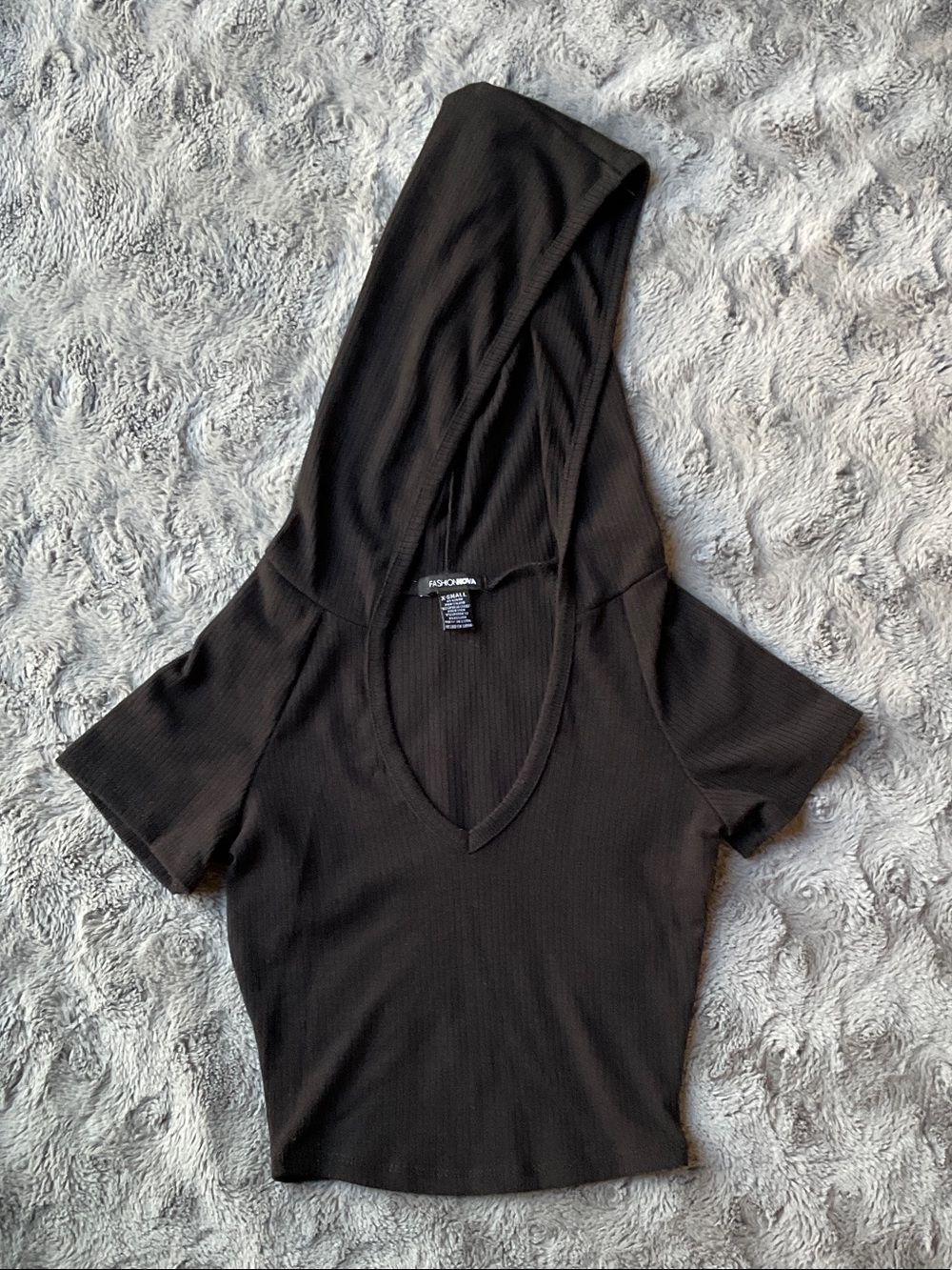 Fashion Nova Black Hooded Ribbed Crop Top